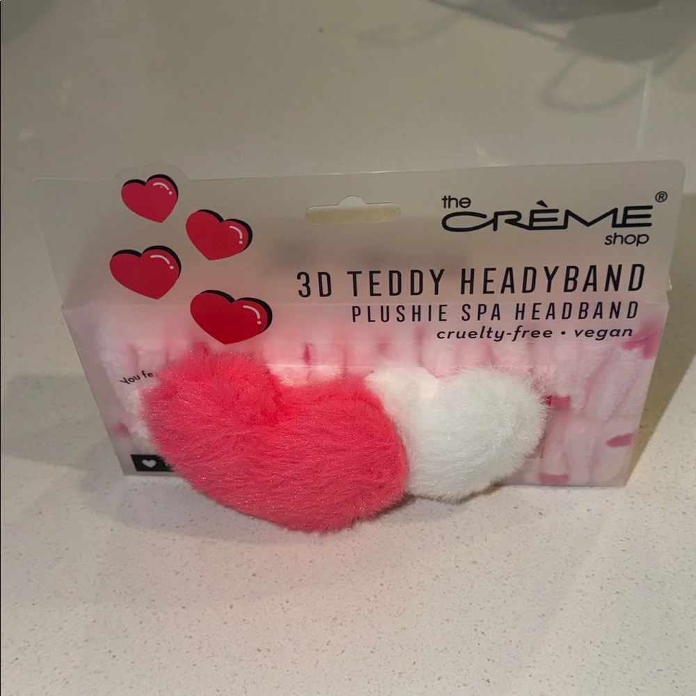 NWT The Crème Shop Pink and White 3D Teddy Headband